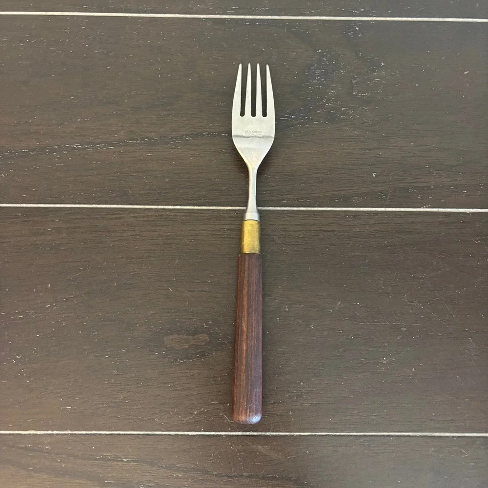 Taylor & Ng Vintage Stainless Japan Wood Handle Fork and Spoon Flatware Set MCM